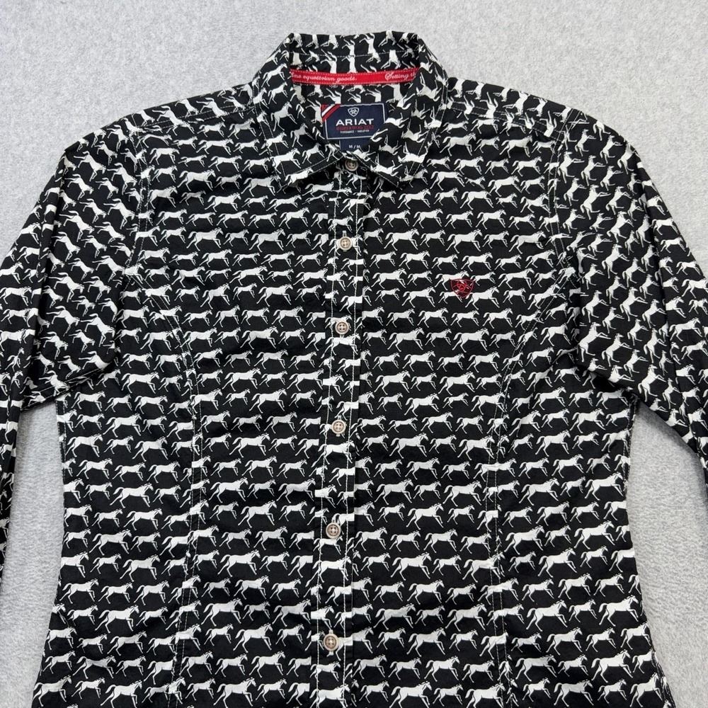 Ariat Shirt Womens Medium Black Horse Print Long Sleeve Button Front Western - Picture 4 of 14